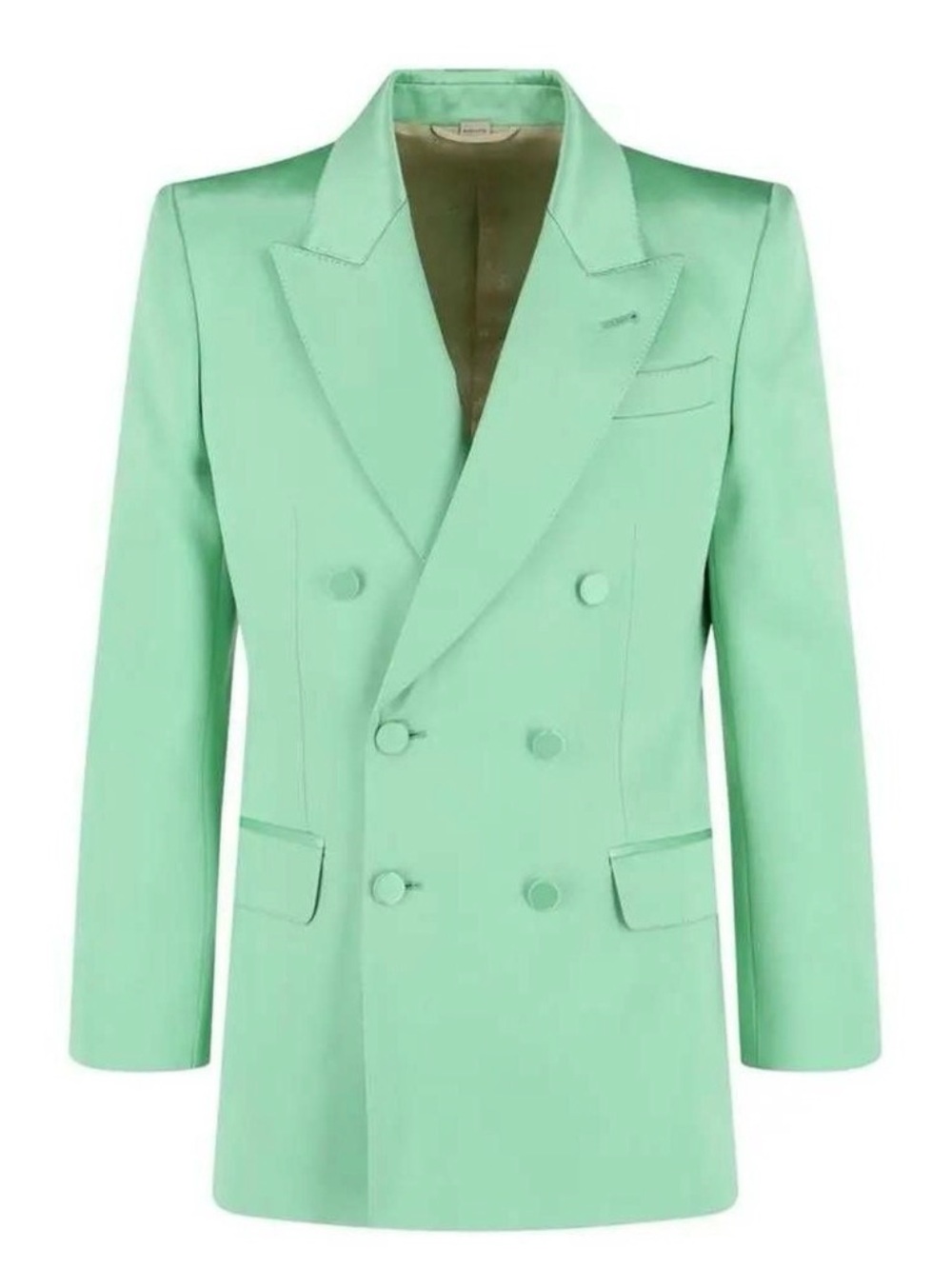 Gucci Double-Breasted Satin Mint Green Blazer
